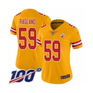 Women's Kansas City Chiefs #59 Reggie Ragland Limited Gold Inverted Legend 100th Season Football Jersey