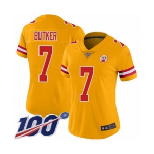 Women's Kansas City Chiefs #7 Harrison Butker Limited Gold Inverted Legend 100th Season Football Jersey