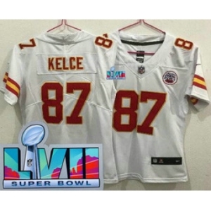 Women's Kansas City Chiefs #87 Travis Kelce Limited White Super Bowl LVII Vapor Jersey