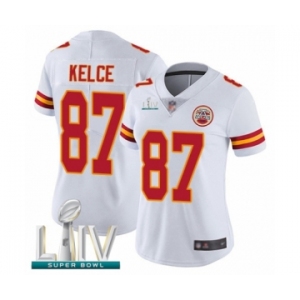 Women's Kansas City Chiefs #87 Travis Kelce White Vapor Untouchable Limited Player Super Bowl LIV Bound Football Jersey