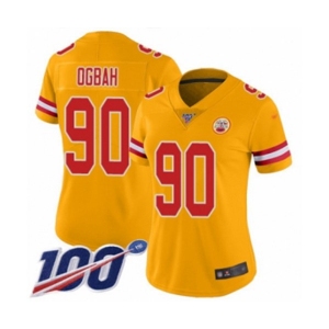 Women's Kansas City Chiefs #90 Emmanuel Ogbah Limited Gold Inverted Legend 100th Season Football Jersey