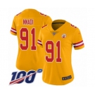 Women's Kansas City Chiefs #91 Derrick Nnadi Limited Gold Inverted Legend 100th Season Football Jersey