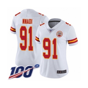 Women's Kansas City Chiefs #91 Derrick Nnadi White Vapor Untouchable Limited Player 100th Season Football Jersey