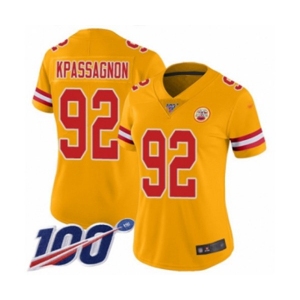 Women's Kansas City Chiefs #92 Tanoh Kpassagnon Limited Gold Inverted Legend 100th Season Football Jersey