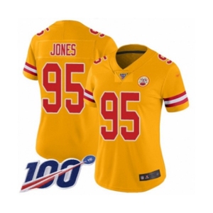 Women's Kansas City Chiefs #95 Chris Jones Limited Gold Inverted Legend 100th Season Football Jersey