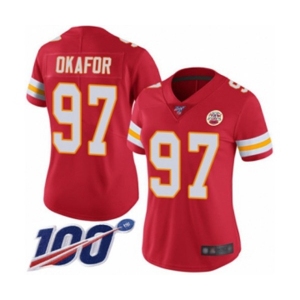 Women's Kansas City Chiefs #97 Alex Okafor Red Team Color Vapor Untouchable Limited Player 100th Season Football Jersey