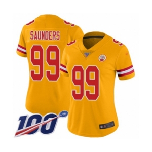 Women's Kansas City Chiefs #99 Khalen Saunders Limited Gold Inverted Legend 100th Season Football Jersey