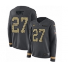 Women's Nike Kansas City Chiefs #27 Kareem Hunt Limited Black Salute to Service Therma Long Sleeve NFL Jersey