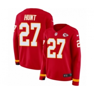 Women's Nike Kansas City Chiefs #27 Kareem Hunt Limited Red Therma Long Sleeve NFL Jersey