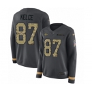 Women's Nike Kansas City Chiefs #87 Travis Kelce Limited Black Salute to Service Therma Long Sleeve NFL Jersey