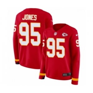 Women's Nike Kansas City Chiefs #95 Chris Jones Limited Red Therma Long Sleeve NFL Jersey