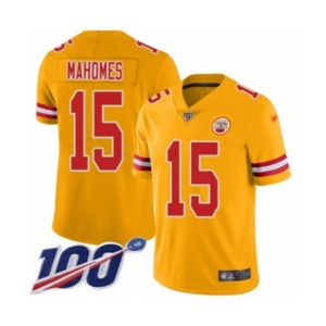Youth Kansas City Chiefs #15 Patrick Mahomes II Limited Gold Inverted Legend 100th Season Football Jersey