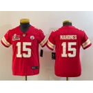 Youth Kansas City Chiefs #15 Patrick Mahomes Red 2025 Super Bowl LIX Patch Vapor Untouchable Limited Stitched Football Jersey
