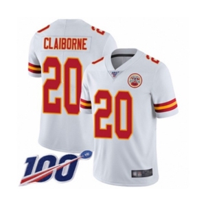 Youth Kansas City Chiefs #20 Morris Claiborne White Vapor Untouchable Limited Player 100th Season Football Jersey