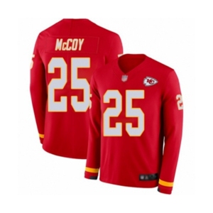 Youth Kansas City Chiefs #25 LeSean McCoy Limited Red Therma Long Sleeve Football Jersey