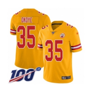 Youth Kansas City Chiefs #35 Christian Okoye Limited Gold Inverted Legend 100th Season Football Jersey