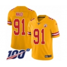 Youth Kansas City Chiefs #91 Derrick Nnadi Limited Gold Inverted Legend 100th Season Football Jersey