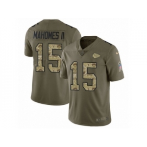 Youth Nike Kansas City Chiefs #15 Patrick Mahomes II Limited Olive Camo 2017 Salute to Service NFL Jersey