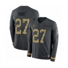 Youth Nike Kansas City Chiefs #27 Kareem Hunt Limited Black Salute to Service Therma Long Sleeve NFL Jersey