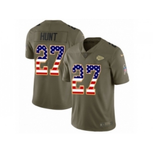 Youth Nike Kansas City Chiefs #27 Kareem Hunt Limited Olive USA Flag 2017 Salute to Service NFL Jersey