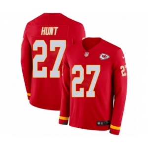 Youth Nike Kansas City Chiefs #27 Kareem Hunt Limited Red Therma Long Sleeve NFL Jersey