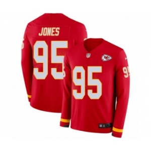 Youth Nike Kansas City Chiefs #95 Chris Jones Limited Red Therma Long Sleeve NFL Jersey