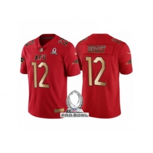 Men New England Patriots #12 Tom Brady AFC 2017 Pro Bowl Red Gold Limited Jersey