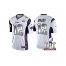 Men New England Patriots #12 Tom Brady White 2017 Super Bowl 51 Patch Steel Silver Limited Jersey