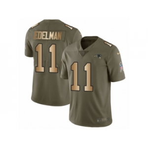 Men Nike New England Patriots #11 Julian Edelman Limited Olive Gold 2017 Salute to Service NFL Jersey