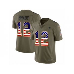 Men Nike New England Patriots #12 Tom Brady Limited Olive USA Flag 2017 Salute to Service NFL Jersey