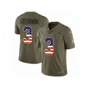 Men Nike New England Patriots #3 Stephen Gostkowski Limited Olive USA Flag 2017 Salute to Service NFL Jersey