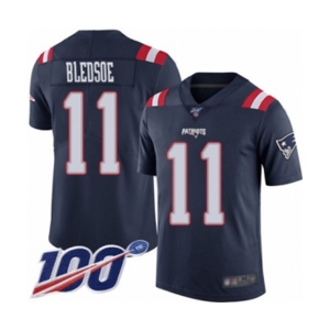Men's New England Patriots #11 Drew Bledsoe Limited Navy Blue Rush Vapor Untouchable 100th Season Football Jersey