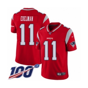 Men's New England Patriots #11 Julian Edelman Limited Red Inverted Legend 100th Season Football Jersey