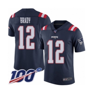 Men's New England Patriots #12 Tom Brady Limited Navy Blue Rush Vapor Untouchable 100th Season Football Jersey