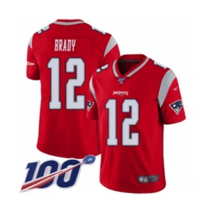 Men's New England Patriots #12 Tom Brady Limited Red Inverted Legend 100th Season Football Jersey