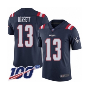 Men's New England Patriots #13 Phillip Dorsett Limited Navy Blue Rush Vapor Untouchable 100th Season Football Jersey