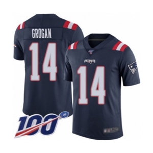 Men's New England Patriots #14 Steve Grogan Limited Navy Blue Rush Vapor Untouchable 100th Season Football Jersey