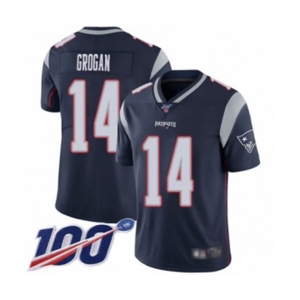 Men's New England Patriots #14 Steve Grogan Navy Blue Team Color Vapor Untouchable Limited Player 100th Season Football Jersey