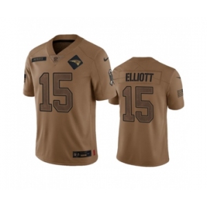 Men's New England Patriots #15 Ezekiel Elliott 2023 Brown Salute To Service Limited Football Stitched Jersey