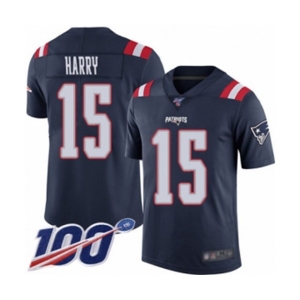 Men's New England Patriots #15 N'Keal Harry Limited Navy Blue Rush Vapor Untouchable 100th Season Football Jersey