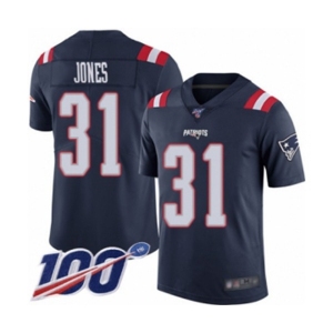 Men's New England Patriots #31 Jonathan Jones Limited Navy Blue Rush Vapor Untouchable 100th Season Football Jersey