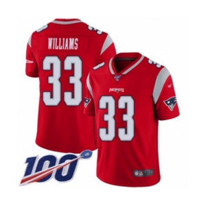 Men's New England Patriots #33 Joejuan Williams Limited Red Inverted Legend 100th Season Football Jersey