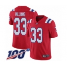 Men's New England Patriots #33 Joejuan Williams Red Alternate Vapor Untouchable Limited Player 100th Season Football Jersey