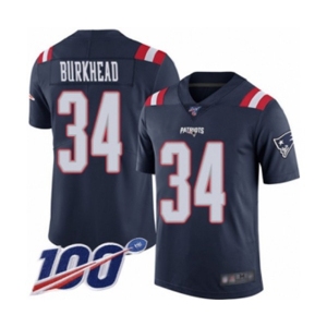 Men's New England Patriots #34 Rex Burkhead Limited Navy Blue Rush Vapor Untouchable 100th Season Football Jersey