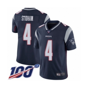 Men's New England Patriots #4 Jarrett Stidham Navy Blue Team Color Vapor Untouchable Limited Player 100th Season Football Jersey