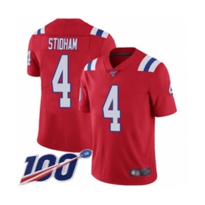 Men's New England Patriots #4 Jarrett Stidham Red Alternate Vapor Untouchable Limited Player 100th Season Football Jersey
