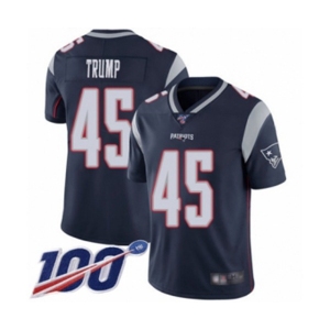 Men's New England Patriots #45 Donald Trump Navy Blue Team Color Vapor Untouchable Limited Player 100th Season Football Jersey