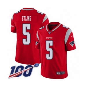 Men's New England Patriots #5 Danny Etling Limited Red Inverted Legend 100th Season Football Jersey