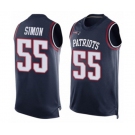 Men's New England Patriots #55 John Simon Limited Navy Blue Player Name & Number Tank Top Football Jersey