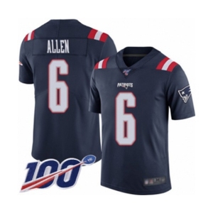 Men's New England Patriots #6 Ryan Allen Limited Navy Blue Rush Vapor Untouchable 100th Season Football Jersey